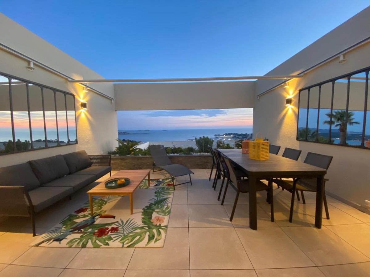 Superbe T2 44M2 - Grande Terrasse Vue Mer Panoramique Exceptionnelle Piscine - Parking บ็องโดล ภายนอก รูปภาพ